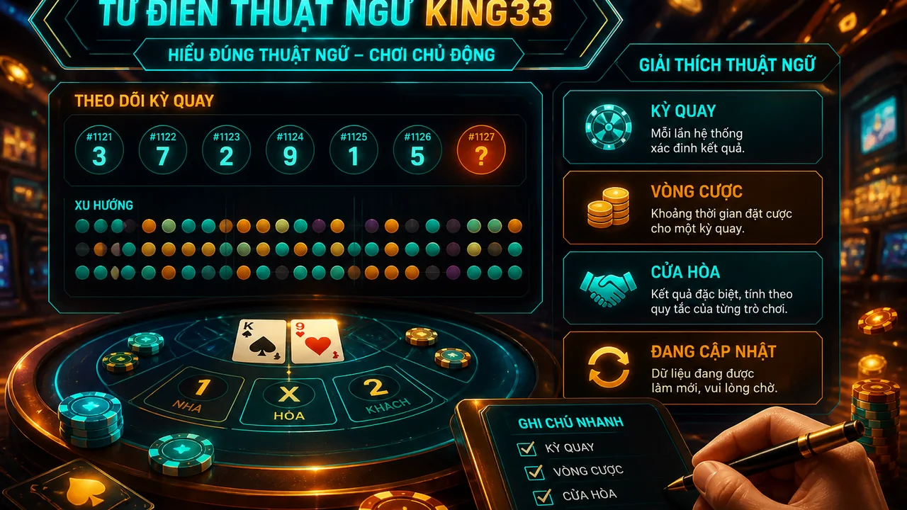 Tra cứu nhanh trước khi chọn bàn: từ điển thuật ngữ xổ số và game bài king33